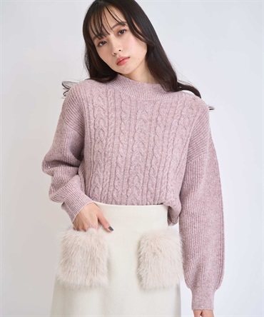 【予約】スパンコールラメケーブルニット