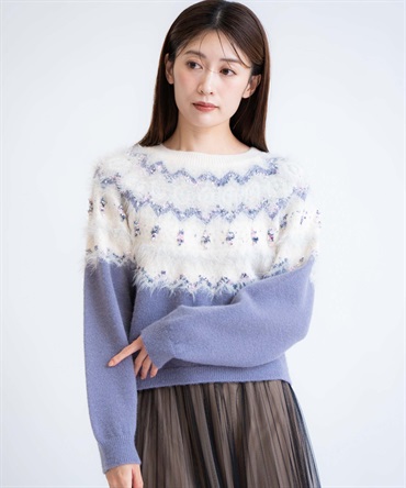 【予約】ノルディック柄ニット(71ブルー-フリー-11月下旬ごろのお届け)