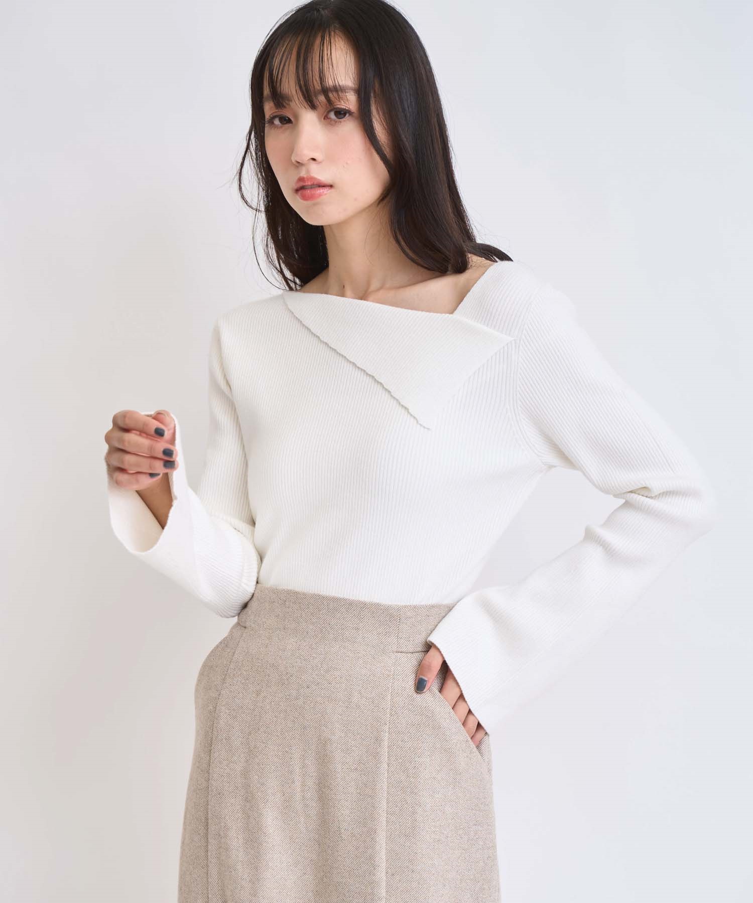 【予約】ベルスリーブリブニット(01オフホワイト-フリー-11月下旬ごろのお届け)