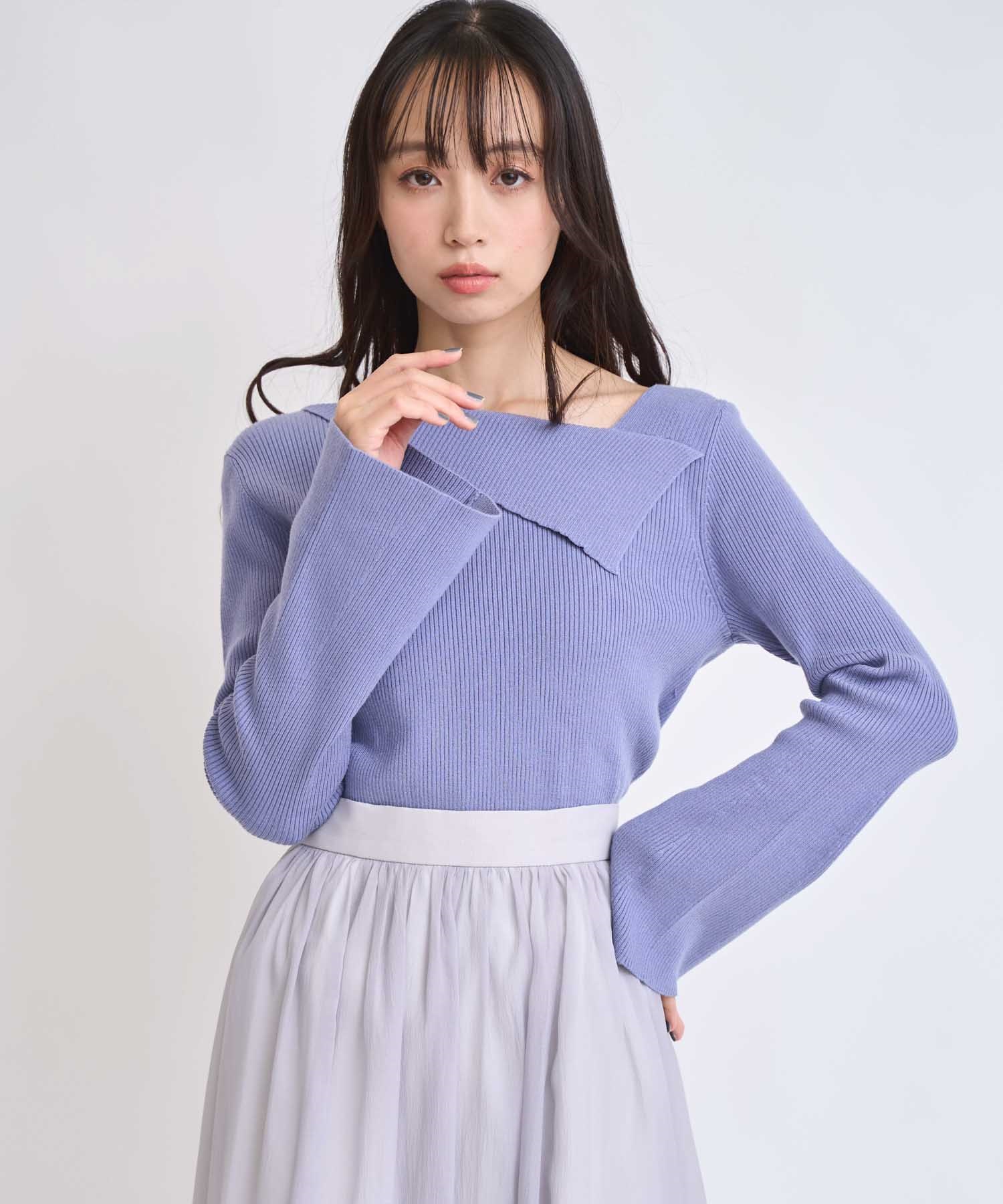 【予約】ベルスリーブリブニット(71ブルー-フリー-11月下旬ごろのお届け)