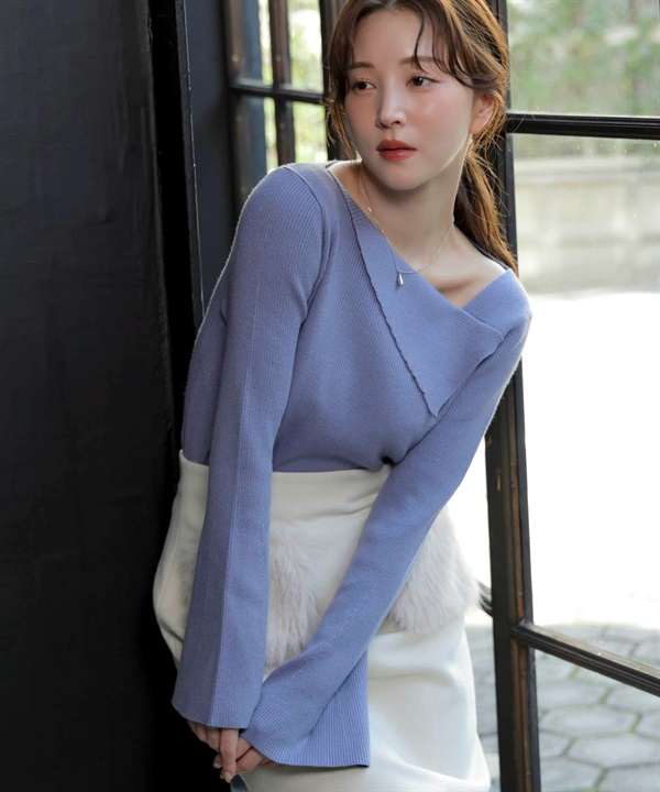 ベルスリーブリブニット