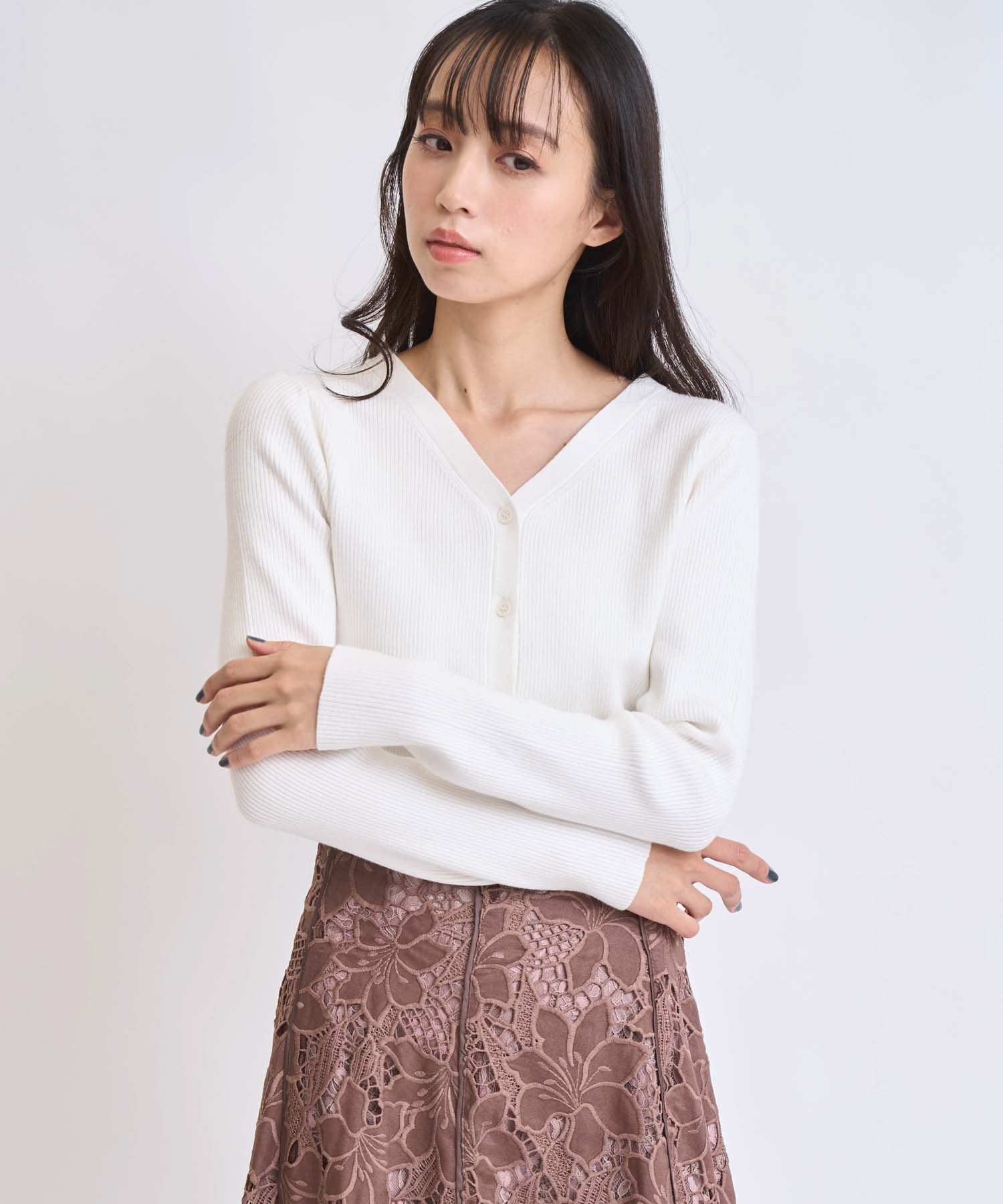 【予約】カーデリブニットトップス(01オフホワイト-フリー-11月下旬ごろのお届け)