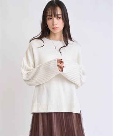 ウールラクーン混デザインスリーブニット(01オフホワイト-フリー)