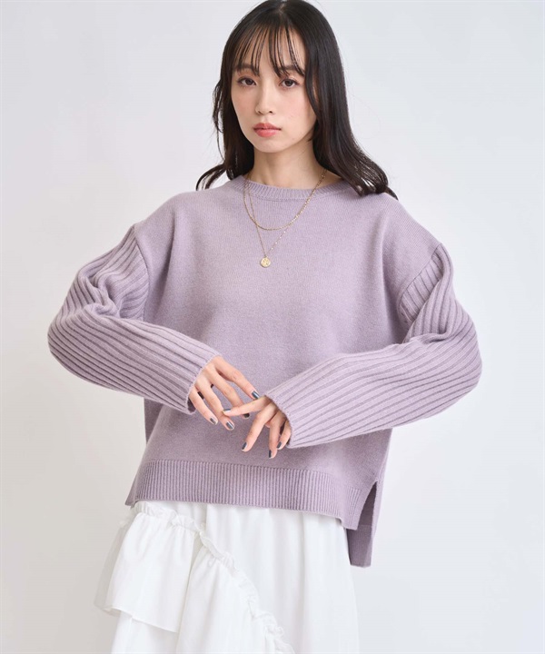 【予約】ウールラクーン混デザインスリーブニット