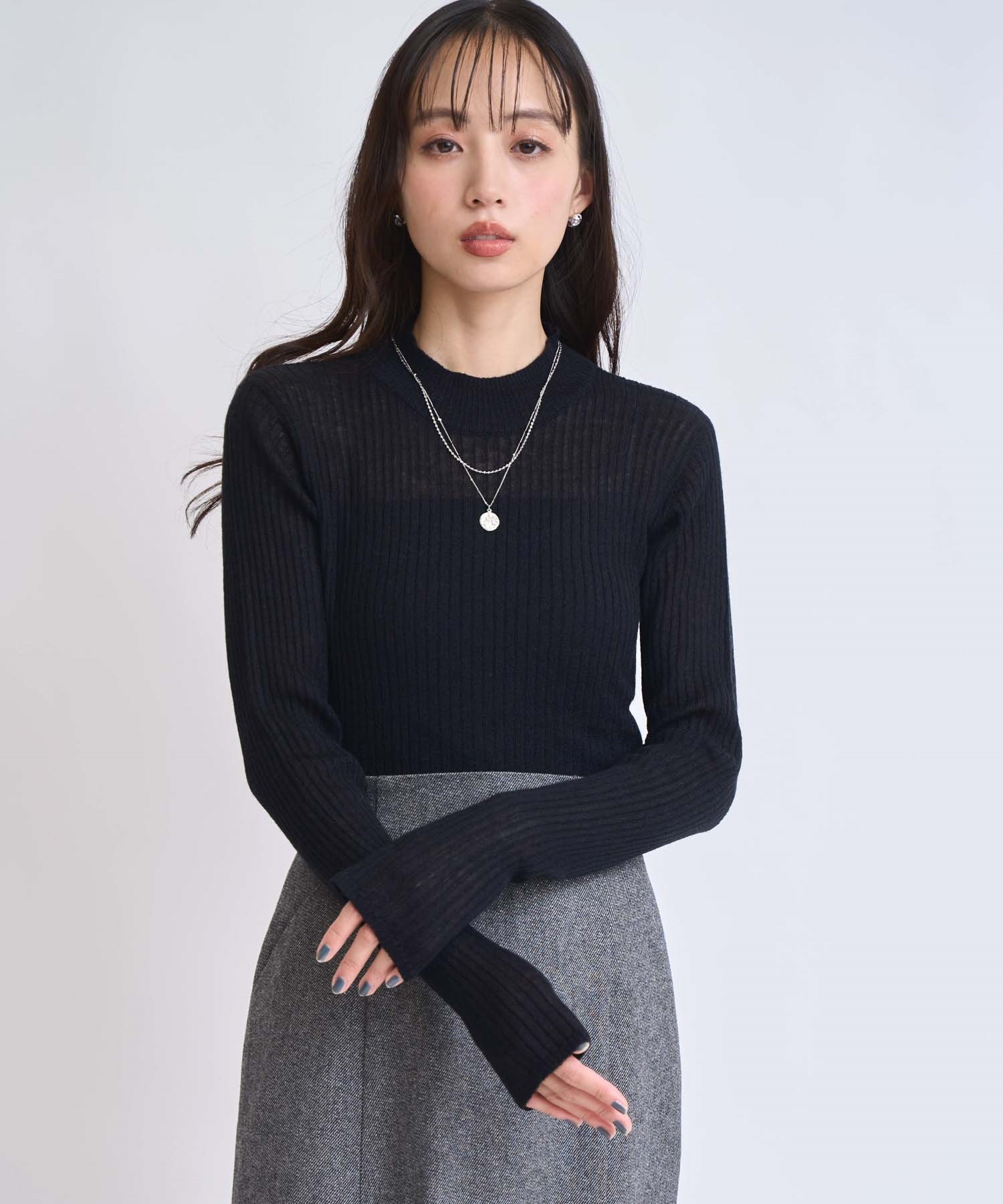 【予約】モヘア混シアーリブニット(00ブラック-フリー-11月下旬ごろのお届け)