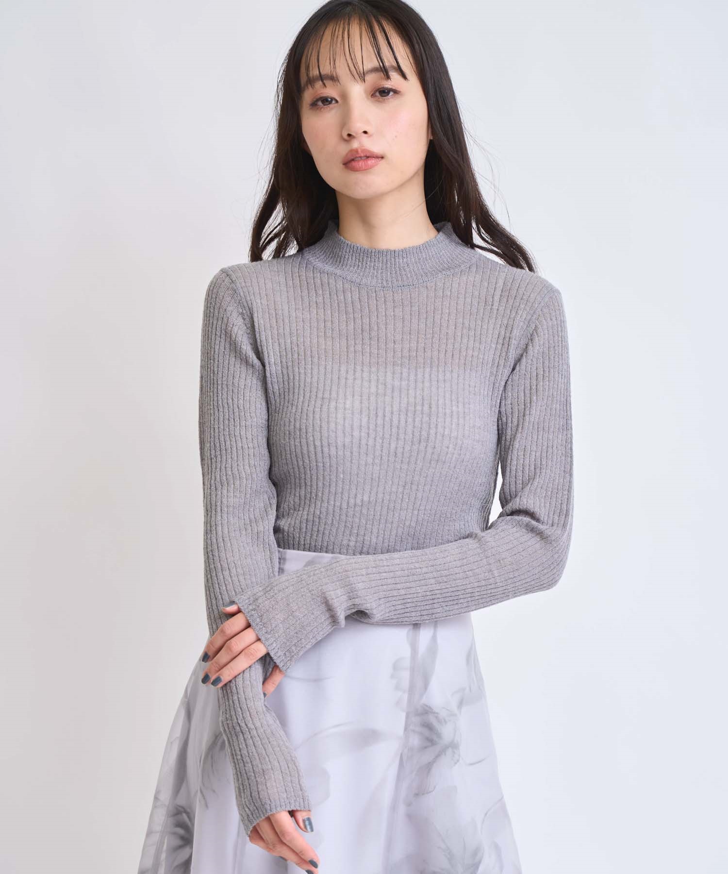 【予約】モヘア混シアーリブニット(11グレー-フリー-11月下旬ごろのお届け)