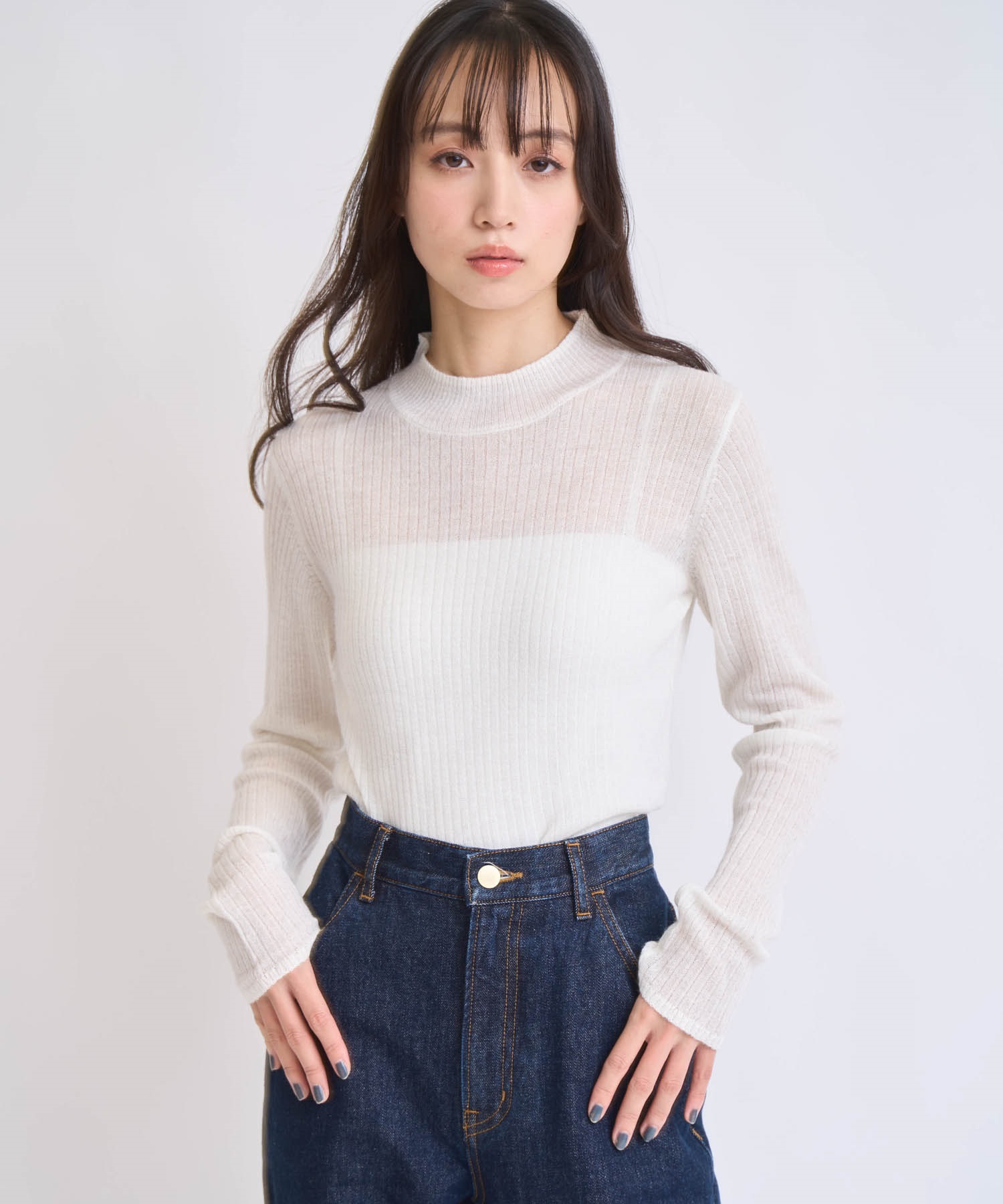 【予約】モヘア混シアーリブニット