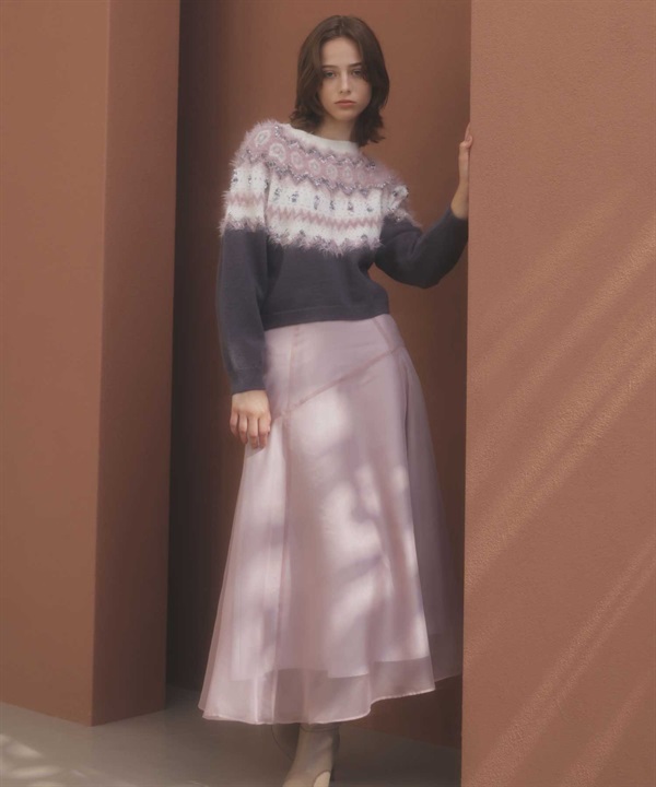 シアー切り替えフレアスカート