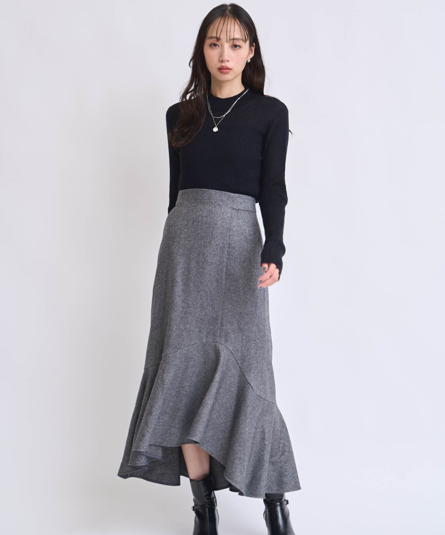 【予約】ウールラメマーメイドスカート(00ブラック-Ｓ-11月下旬ごろのお届け)
