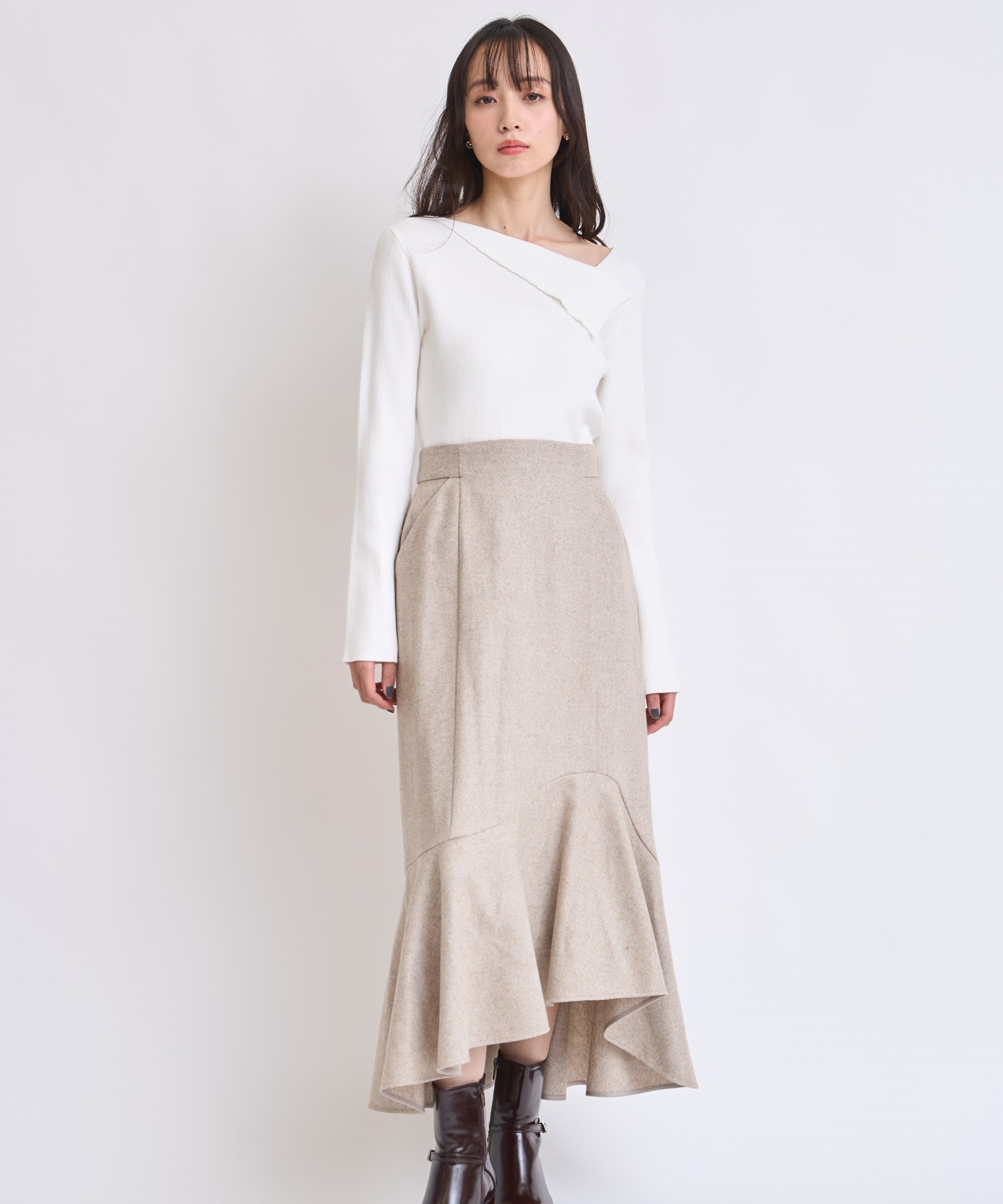 【予約】ウールラメマーメイドスカート(82ベージュ-Ｓ-11月下旬ごろのお届け)