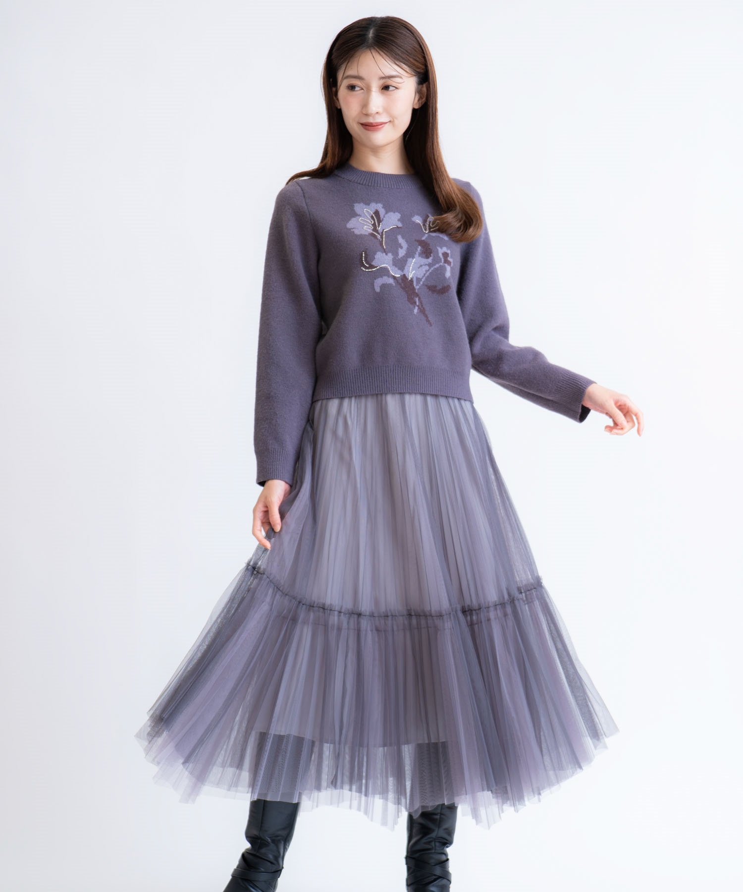 【予約】グラデイレヘムチュールスカート(12ライトグレー-フリー-11月下旬ごろのお届け)