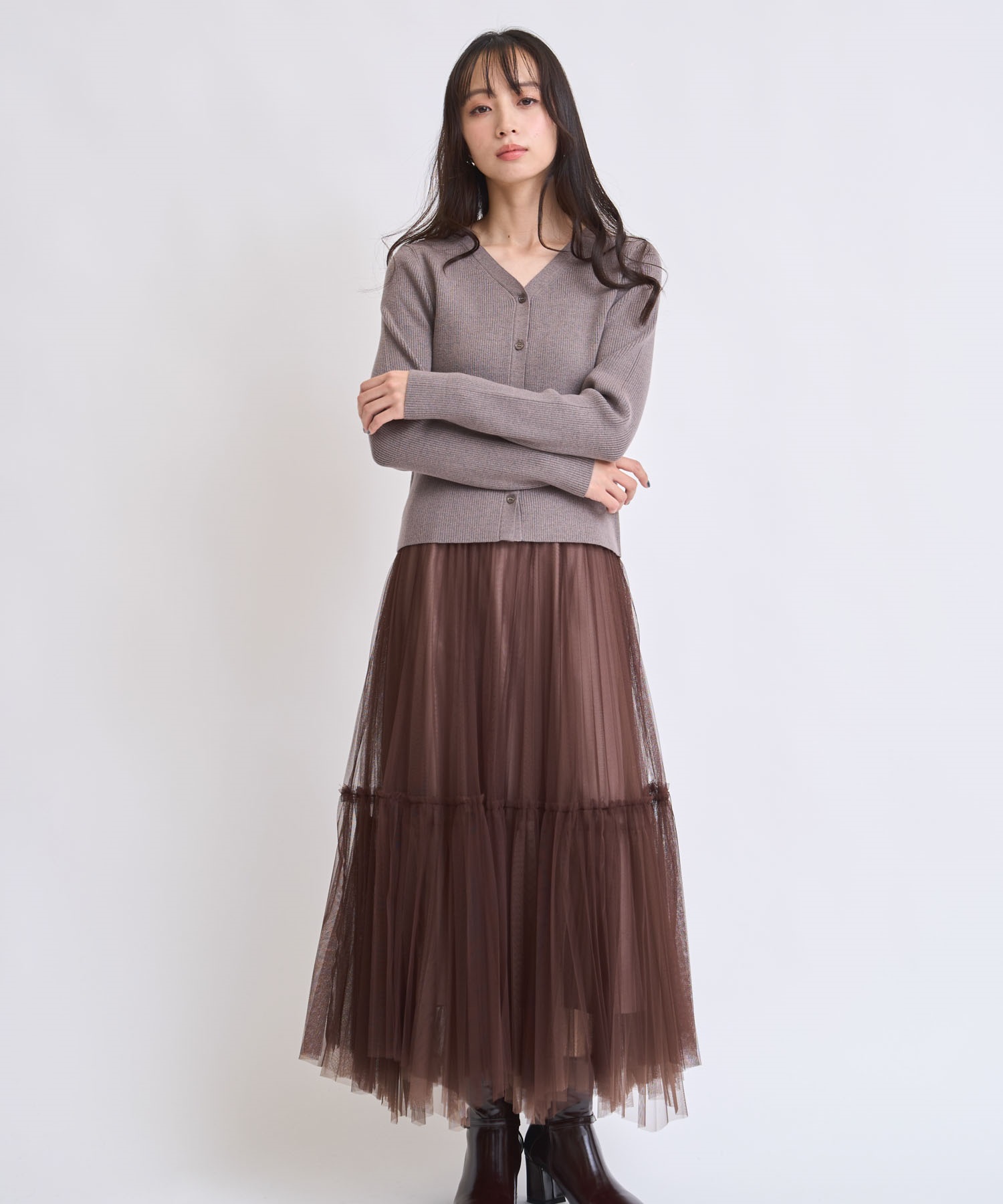 【予約】グラデイレヘムチュールスカート(81チャ-フリー-11月下旬ごろのお届け)