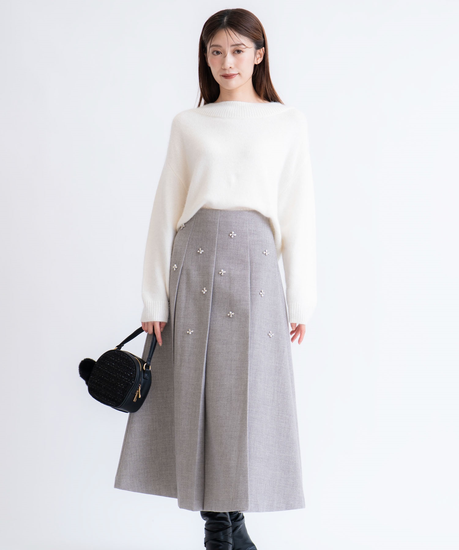 【予約】【SSサイズあり】ワイドタックビジュースカート(11グレー-ＳＳ-11月下旬ごろのお届け)