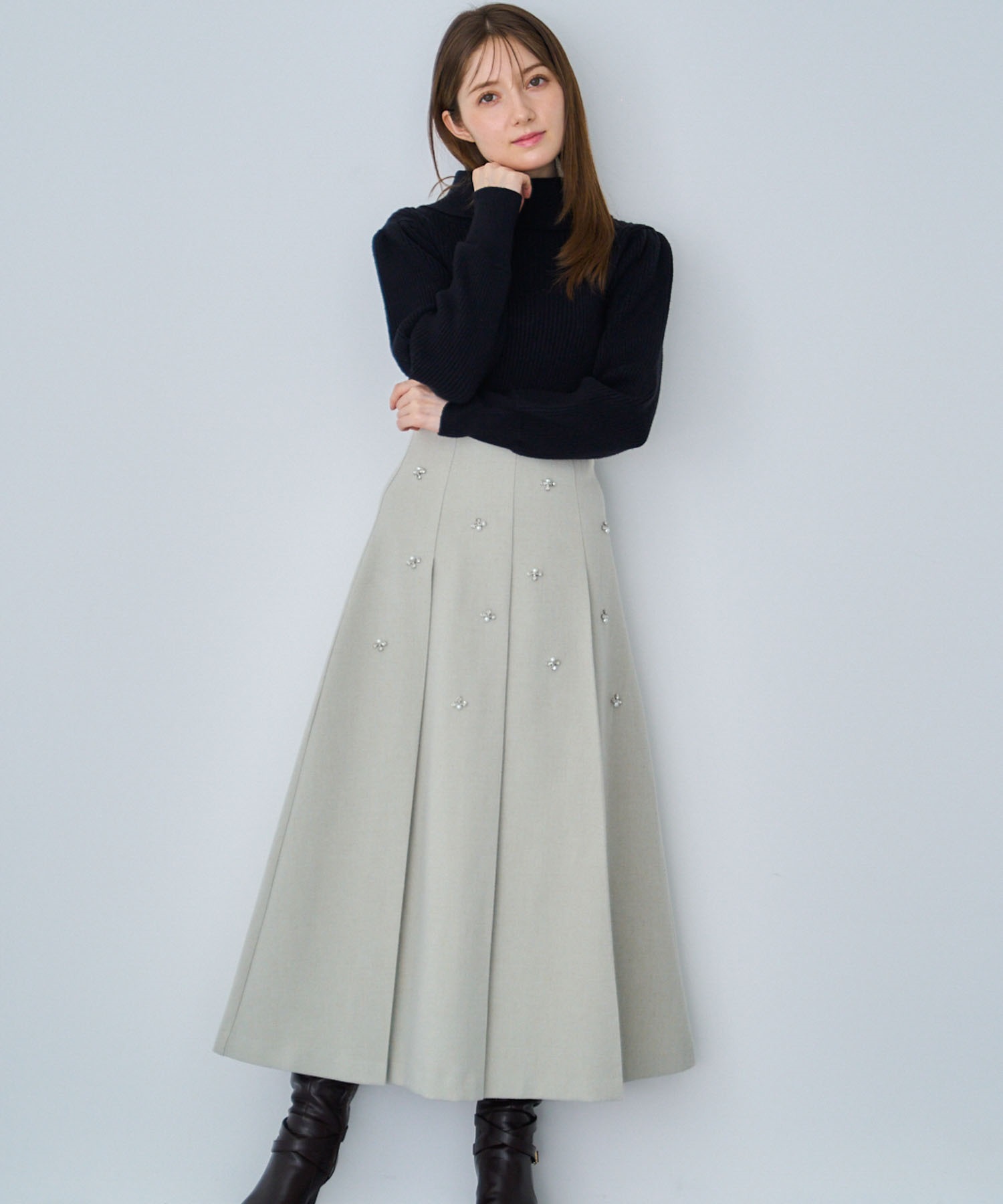 【予約】【SSサイズあり】ワイドタックビジュースカート(62ライトグリーン-ＳＳ-11月下旬ごろのお届け)