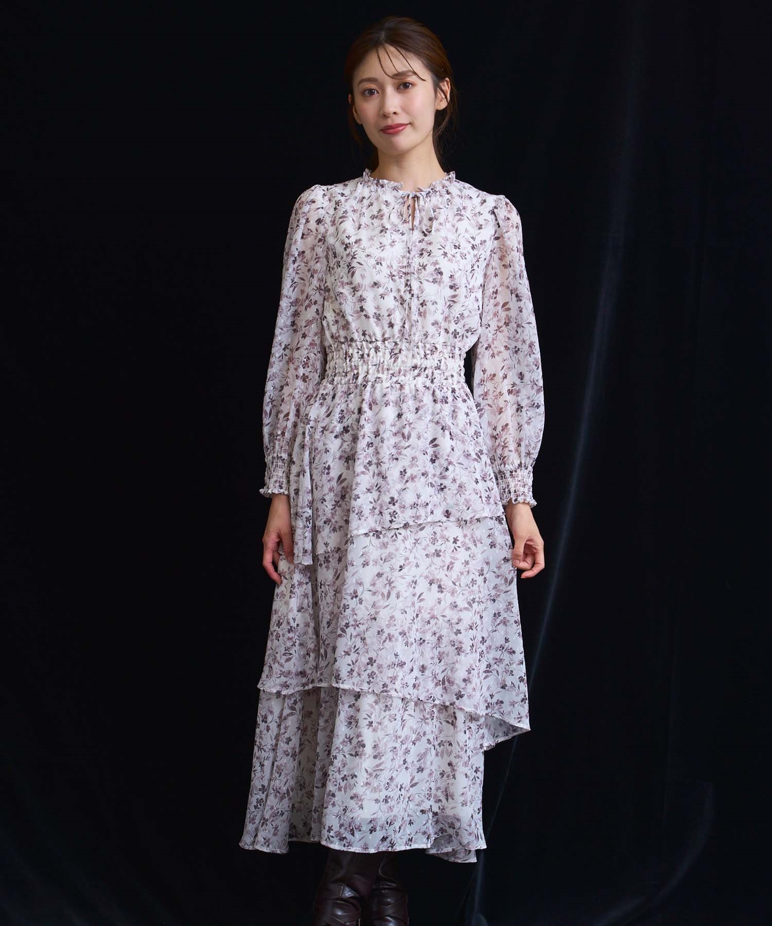 【15周年】タイニーフラワードビードットワンピース(82ベージュ-Ｓ)