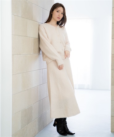【予約】ロゴ刺繍シャギーニットセットアップ(01オフホワイト-Ｓ-11月下旬ごろのお届け)