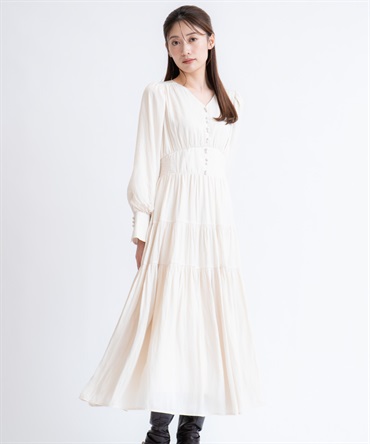 【予約】ティアードサテンワンピース(01オフホワイト-Ｍ-11月下旬ごろのお届け)