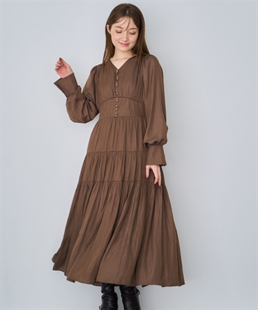 【予約】ティアードサテンワンピース(81チャ-Ｓ-11月下旬ごろのお届け)