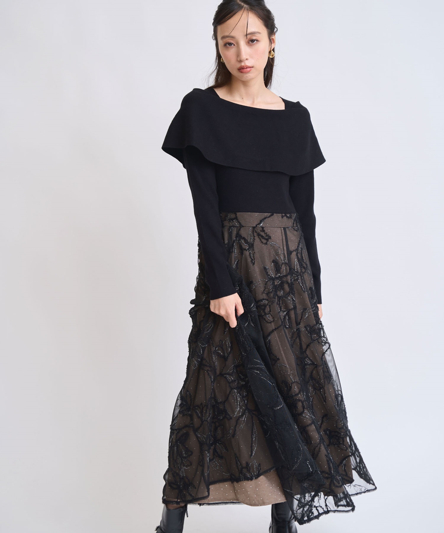 【予約】【15周年】モール刺繍ドッキングワンピース(00ブラック-フリー-11月下旬ごろのお届け)