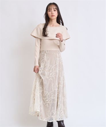【予約】【15周年】モール刺繍ドッキングワンピース(82ベージュ-フリー-11月下旬ごろのお届け)
