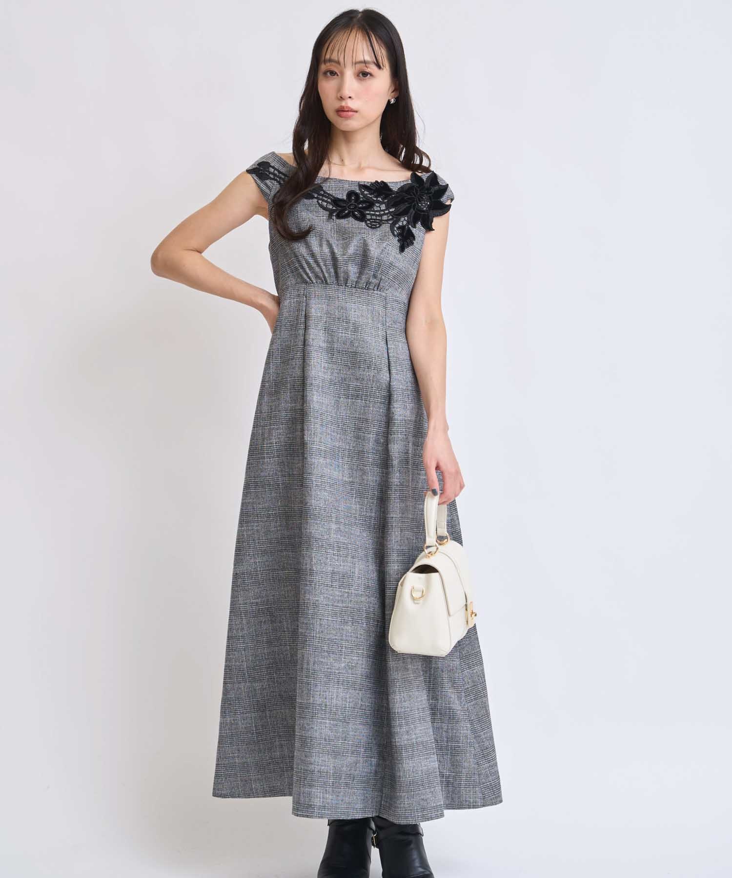 【予約】ベロアレースチェックワンピース(94ミックス１-Ｓ-11月下旬ごろのお届け)