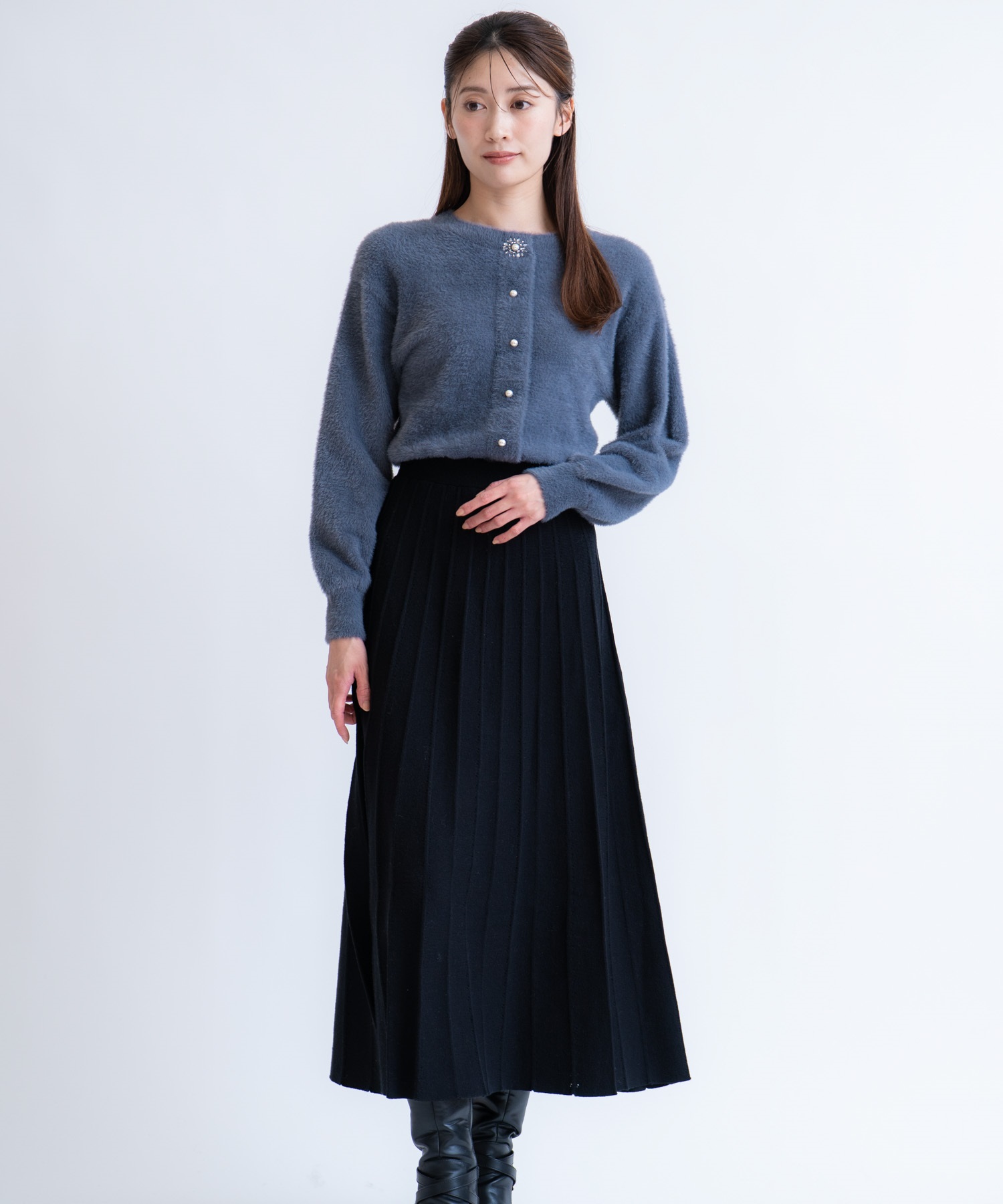 【予約】ドッキングプリーツニットワンピース(10チャコールグレー-フリー-【予約】12月中旬ごろのお届け)