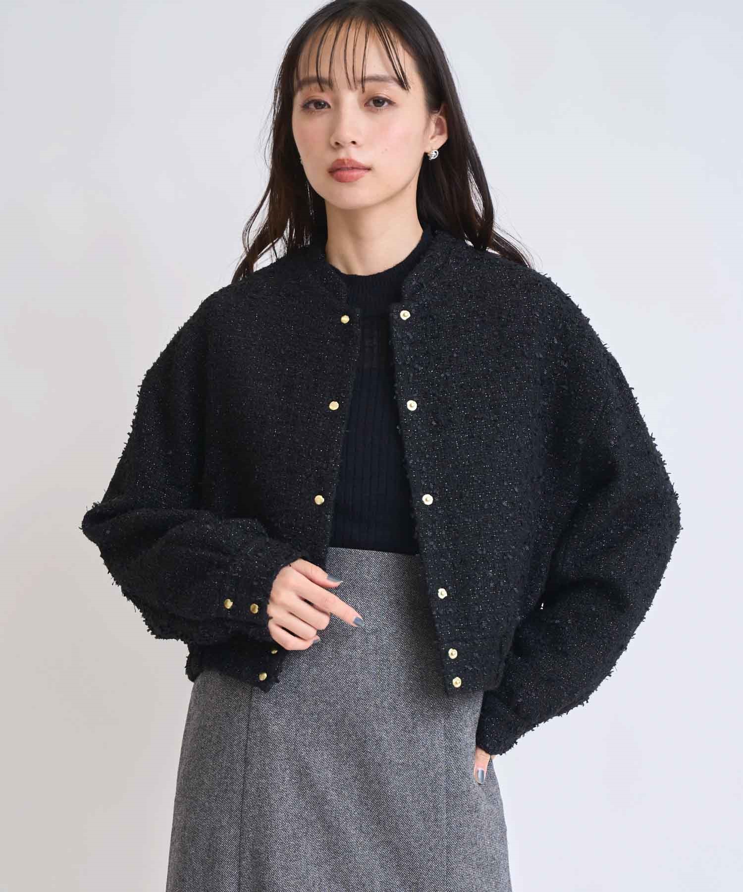 【予約】ツイードショートブルゾン(00ブラック-Ｓ-11月下旬ごろのお届け)