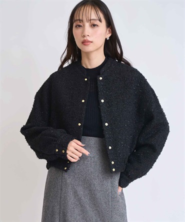 ツイードショートブルゾン(00ブラック-Ｍ)