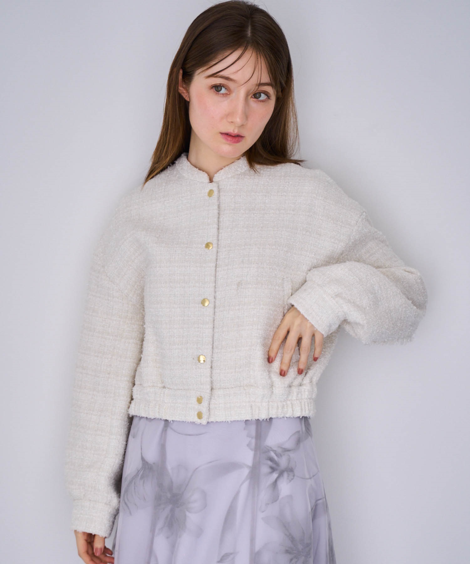 【予約】ツイードショートブルゾン(01オフホワイト-Ｓ-11月下旬ごろのお届け)