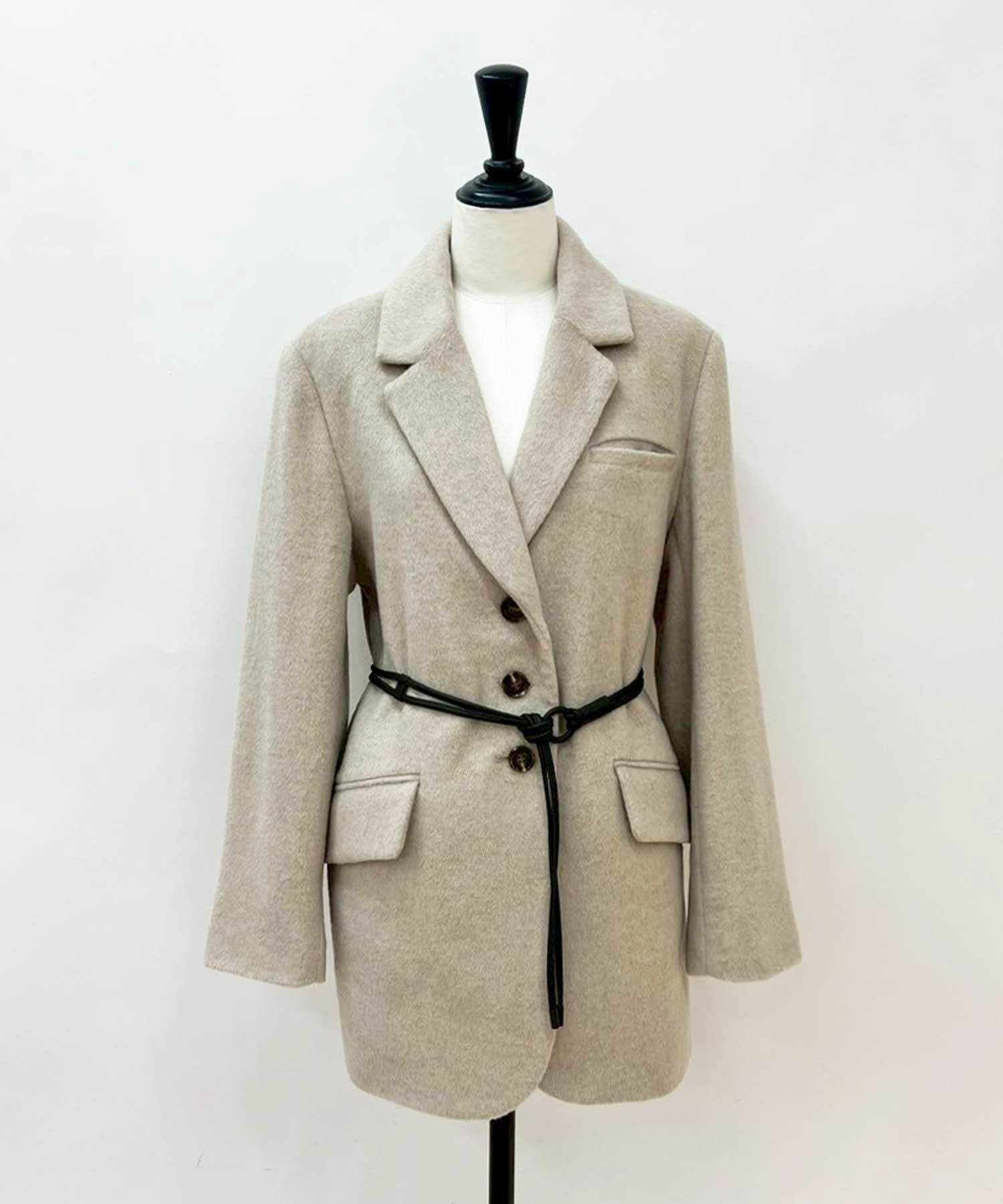 【予約】ベルトセットウール混ジャコット(82ベージュ-Ｓ-【予約】12月中旬ごろのお届け)