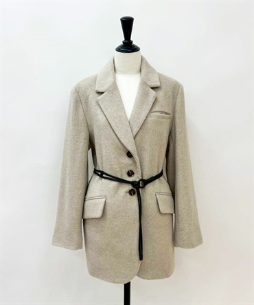 【予約】ベルトセットウール混ジャコット(82ベージュ-Ｓ-【予約】12月中旬ごろのお届け)