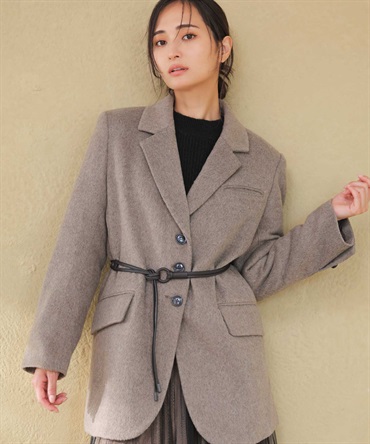 【予約】ベルトセットウール混ジャコット(85モカ-Ｓ-【予約】12月中旬ごろのお届け)