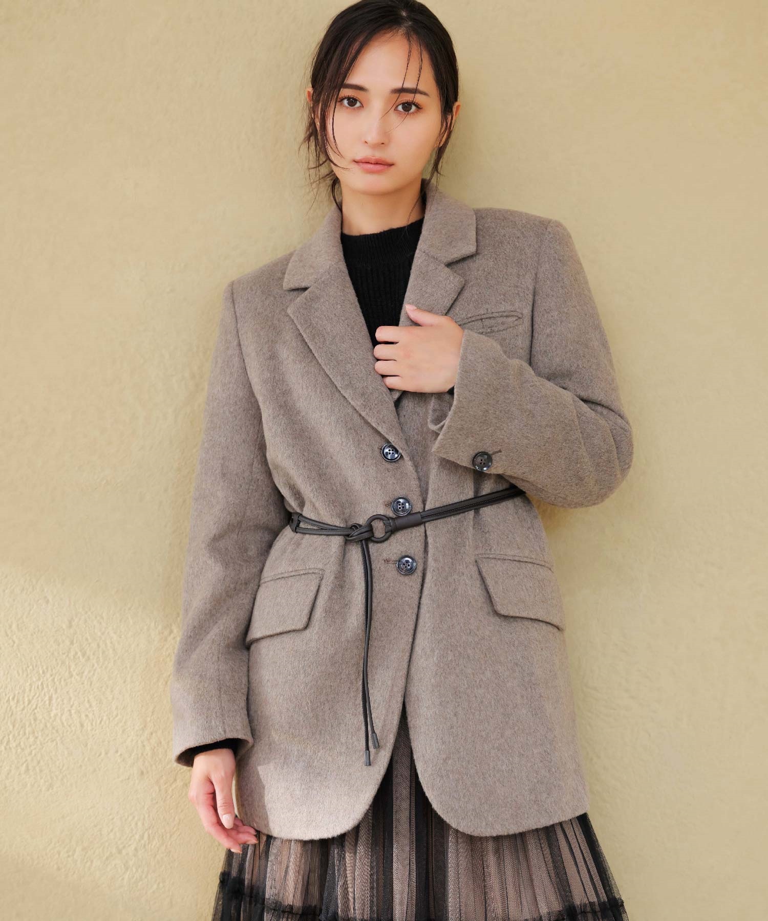 【予約】ベルトセットウール混ジャコット