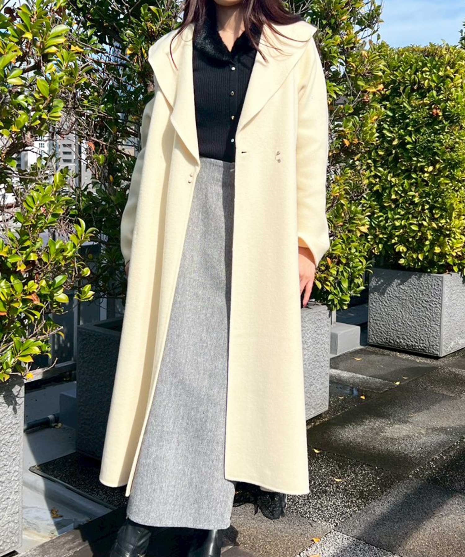 【予約】ベルト付きショールカラーウールリバーコート(51イエロー-フリー-11月中旬ごろのお届け)
