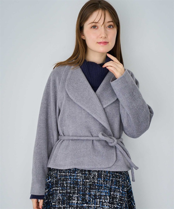 【予約】ロープベルトヘリンボーンショートコート