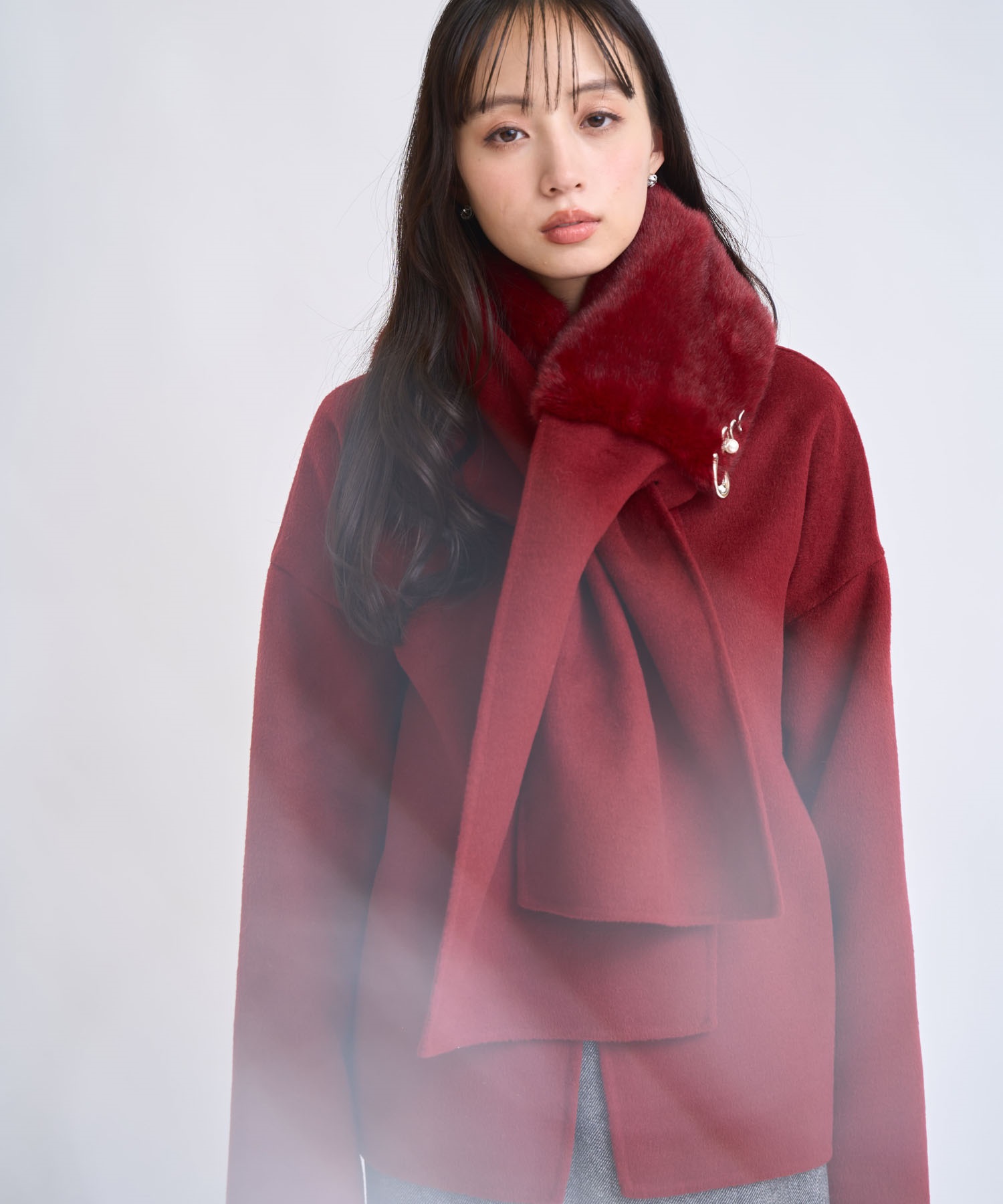 ファーストール付きリバーミドルコート(30レッド-フリー)