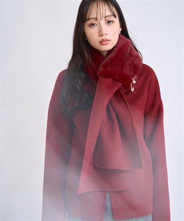 ファーストール付きリバーミドルコート(30レッド-フリー)