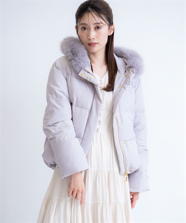 【予約】ファー付きショートダウンコート(11グレー-Ｓ-11月下旬ごろのお届け)