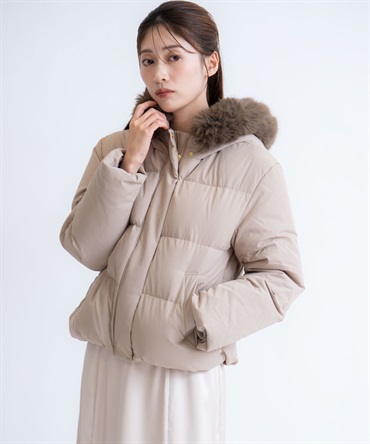 【予約】ファー付きショートダウンコート(82ベージュ-Ｓ-11月下旬ごろのお届け)
