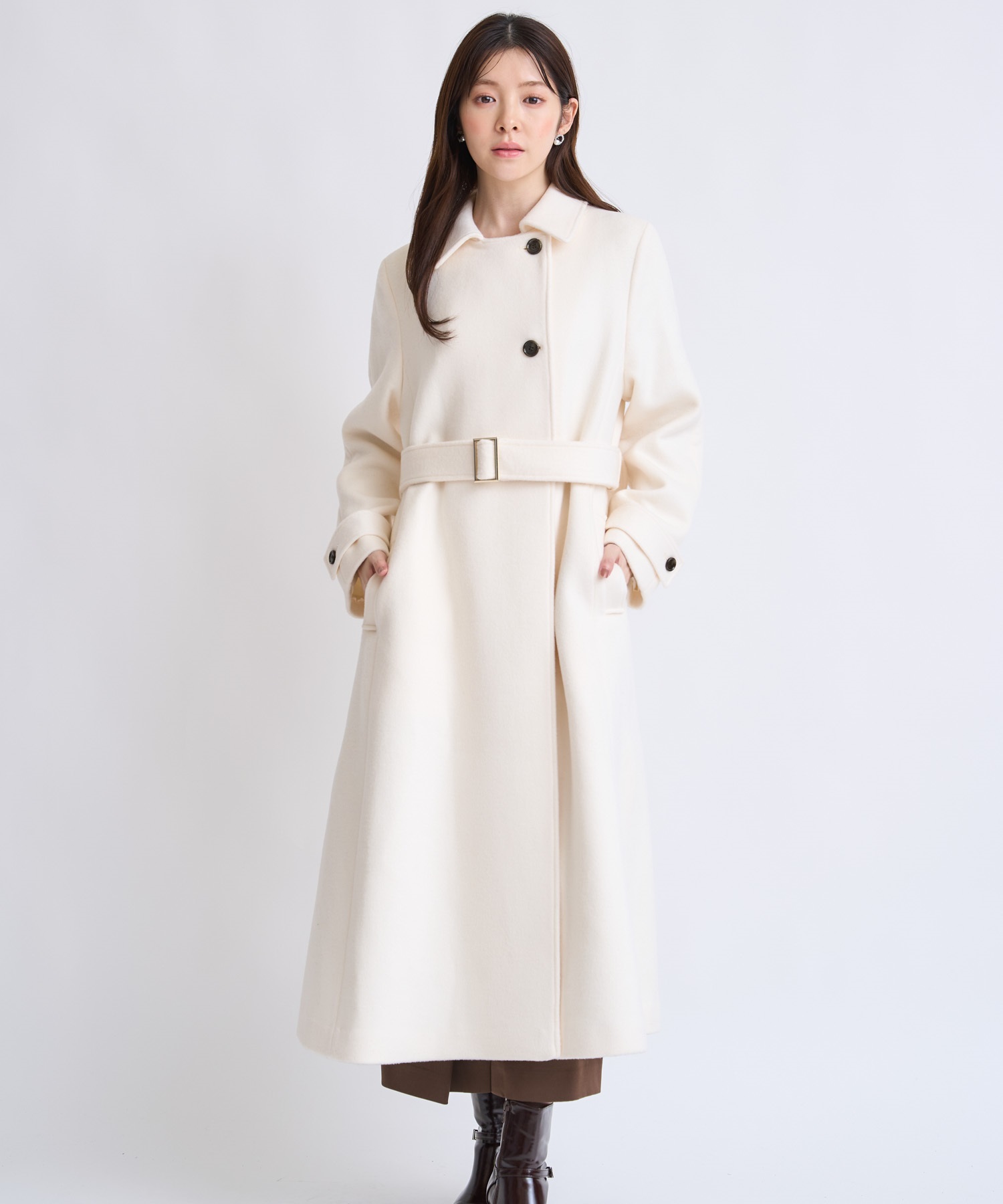 ステンカラーウールコート(01オフホワイト-Ｓ)