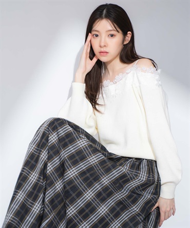 【予約】オフショルレーストリムニット(01オフホワイト-フリー-2月下旬ごろのお届け)