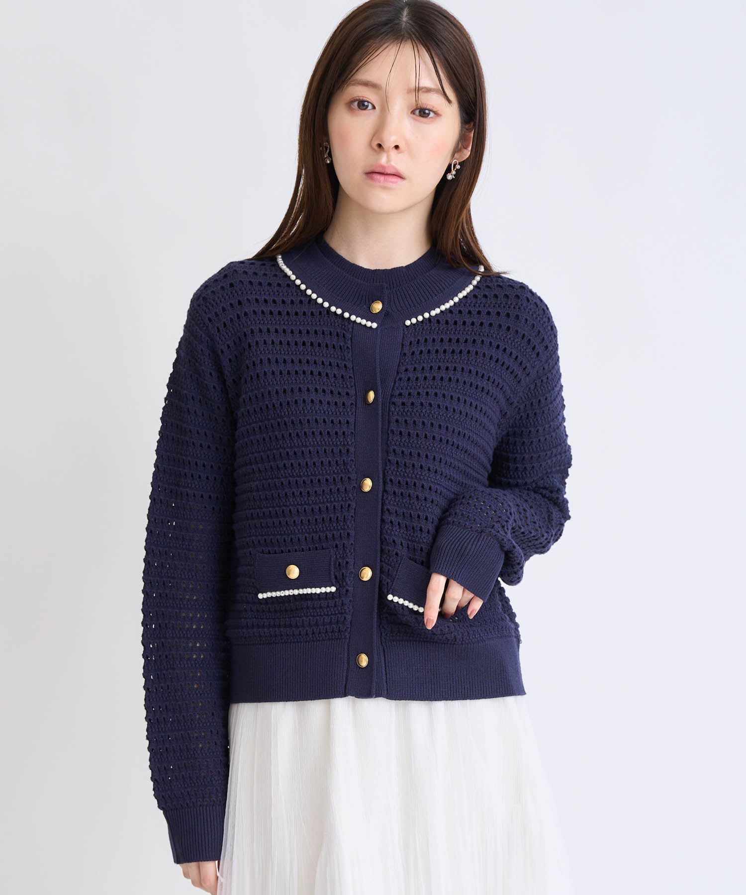 【予約】パールニットアンサンブル(70ネイビー-フリー-2月下旬ごろのお届け)