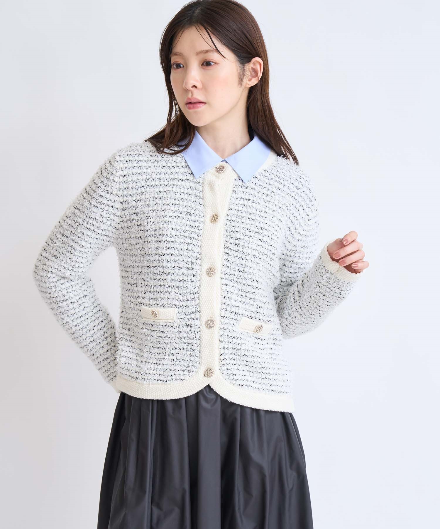 【予約】ツイードニットカーディガン(01オフホワイト-フリー-2月下旬ごろのお届け)