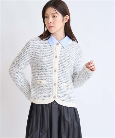 【予約】ツイードニットカーディガン(01オフホワイト-フリー-2月下旬ごろのお届け)