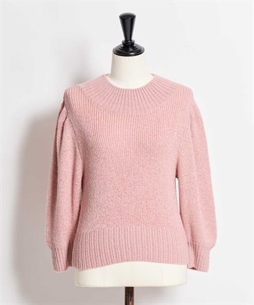 【予約】パフスリーブラメニット(32ピンク-フリー-2月下旬ごろのお届け)