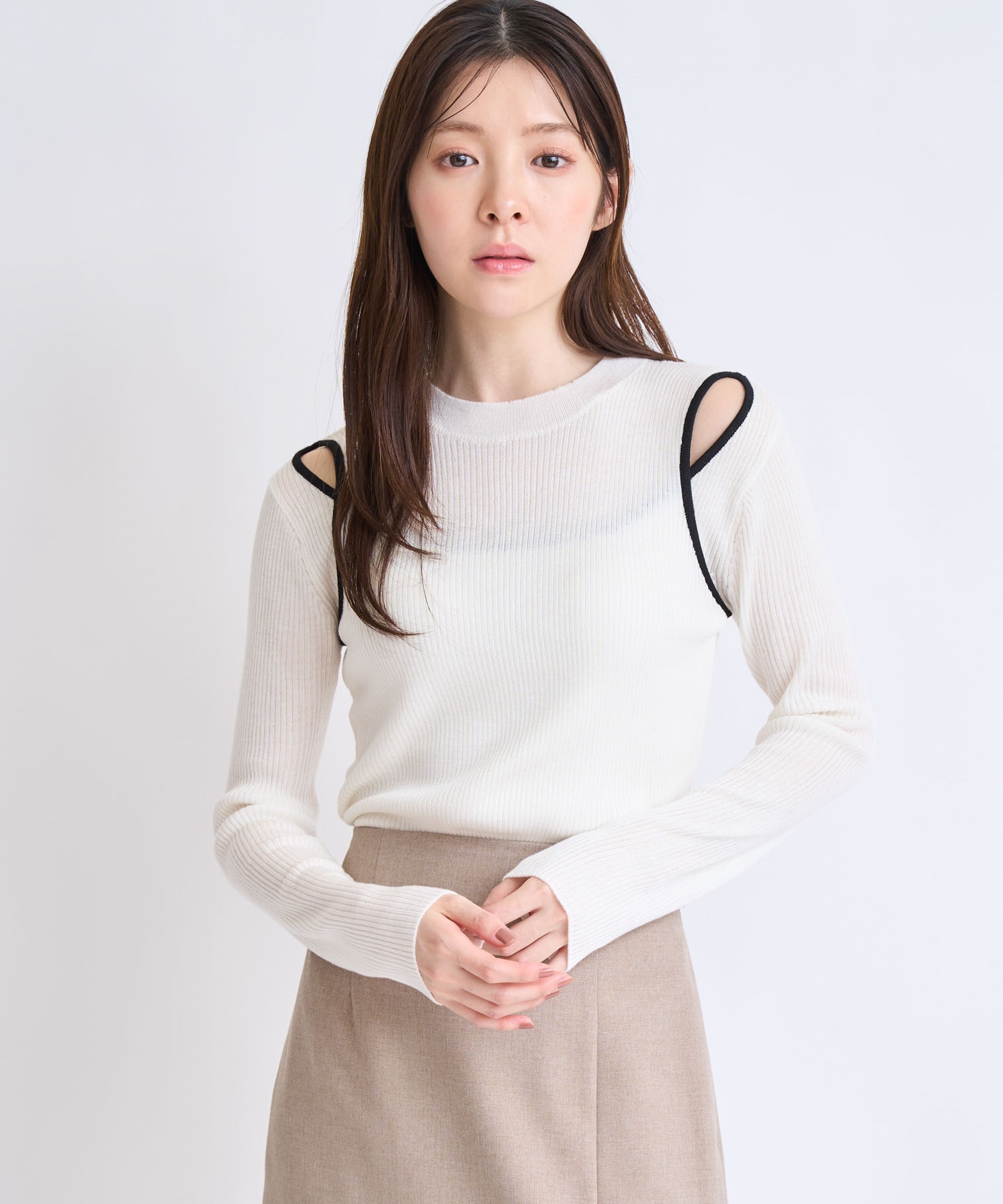 【予約】ショルダーカットニット(01オフホワイト-フリー-2月下旬ごろのお届け)