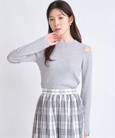 【予約】ショルダーカットニット(11グレー-フリー-2月下旬ごろのお届け)