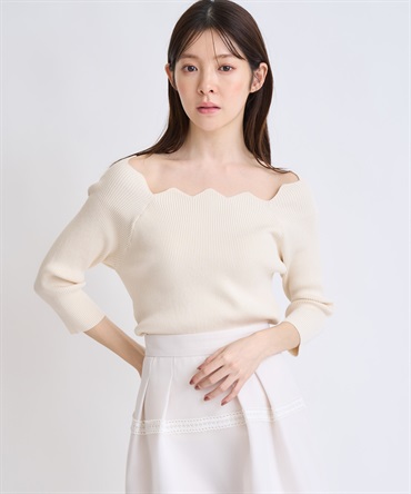 【予約】スカラネックデザインニット(01オフホワイト-フリー-2月下旬ごろのお届け)