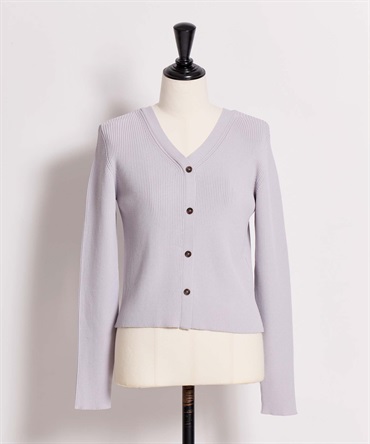 【予約】Ｖネックボタンリブニット(22ラベンダー-フリー-3月下旬ごろのお届け)