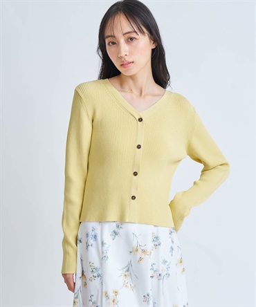 【予約】Ｖネックボタンリブニット(51イエロー-フリー-3月下旬ごろのお届け)